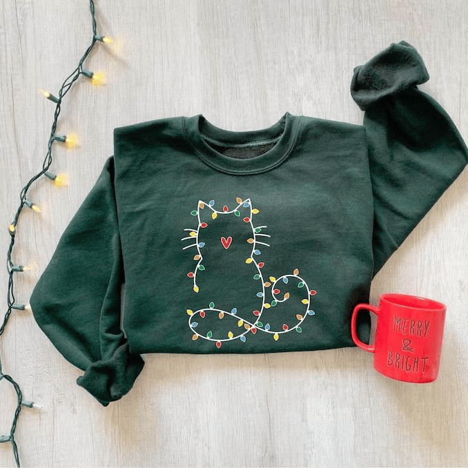 Niedliches Katzen-Weihnachts-Sweatshirt für Damen, das perfekte Geschenk für Katzenliebhaber, mit festlichem Weihnachtsmotiv und süßer Weihnachtsgrafik für gemütliche Wintertage 