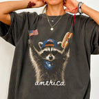 Comfort Colors Feral Raccoon Patriotic T-Shirt - Funny 4th of July America Tee for Men & Women
