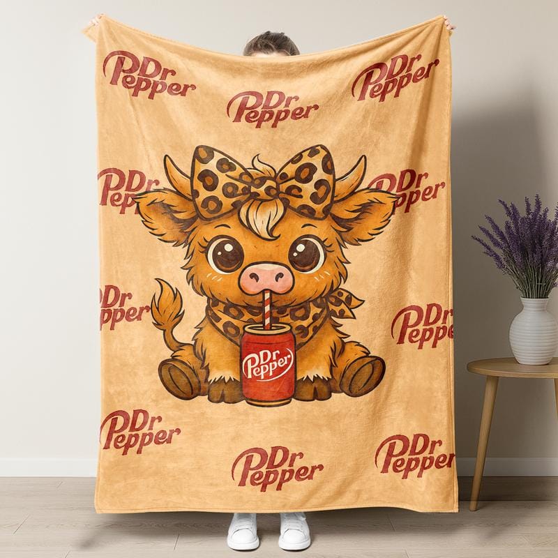Niedliche Kuscheldecke mit Hochlandrind-Motiv, Dr. Pepper-weiche, warme Decke, ideal für klimatisierte Räume, als gemütliche Kuscheldecke für Zuhause, Büro, Reisen und Camping – das perfekte Weihnachtsgeschenk!