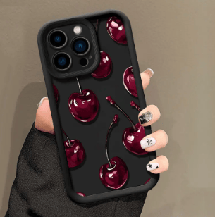 Sexy Wine Cherry Pattern Phone Case , Soft Silicone Tpu Protection and Shockproof For iPhone 17 16 15 Pro Max 14 16Pro 13 12 11 X Plus Air Mini 17E Girl