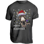 Lustige Weihnachtsmannmütze mit Eselmotiv und T-Shirt mit dem Aufdruck „MERRY KISSMYASS“ – Unisex-Freizeit-T-Shirt – Humorvolles Outfit für die Weihnachtsfeier 