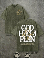 "God Has a Plan" Double-Sided Print Vintage Tee | 230gsm Heavyweight Washed Cotton Christian Streetwear, Unisex Wide-Shoulder Fit, High-Quality Casual Top for Men & Women
