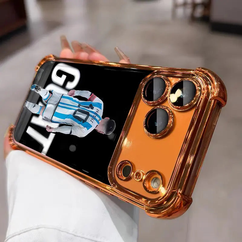 Electroplated Transparent Airbag Case for iPhone 17–11 – Anti-Drop Football Player Phone Cover