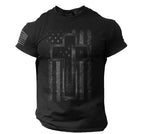 Cross USA Flag T-Shirt Christian Men Faith Gym Christ Casual Cotton Top
