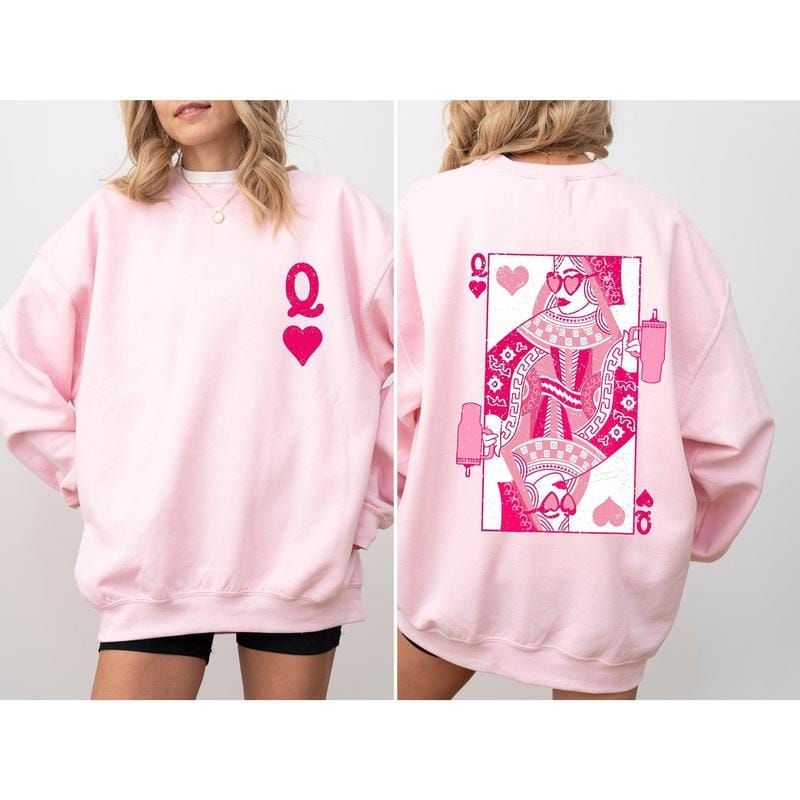 Queen of Hearts, Cards, Games, Valentine's Day Sweatshirt, Crew Neck, Women's, Crewneck, Valentine's Day, Love, Heart, Cupid Casual Long Sleeve