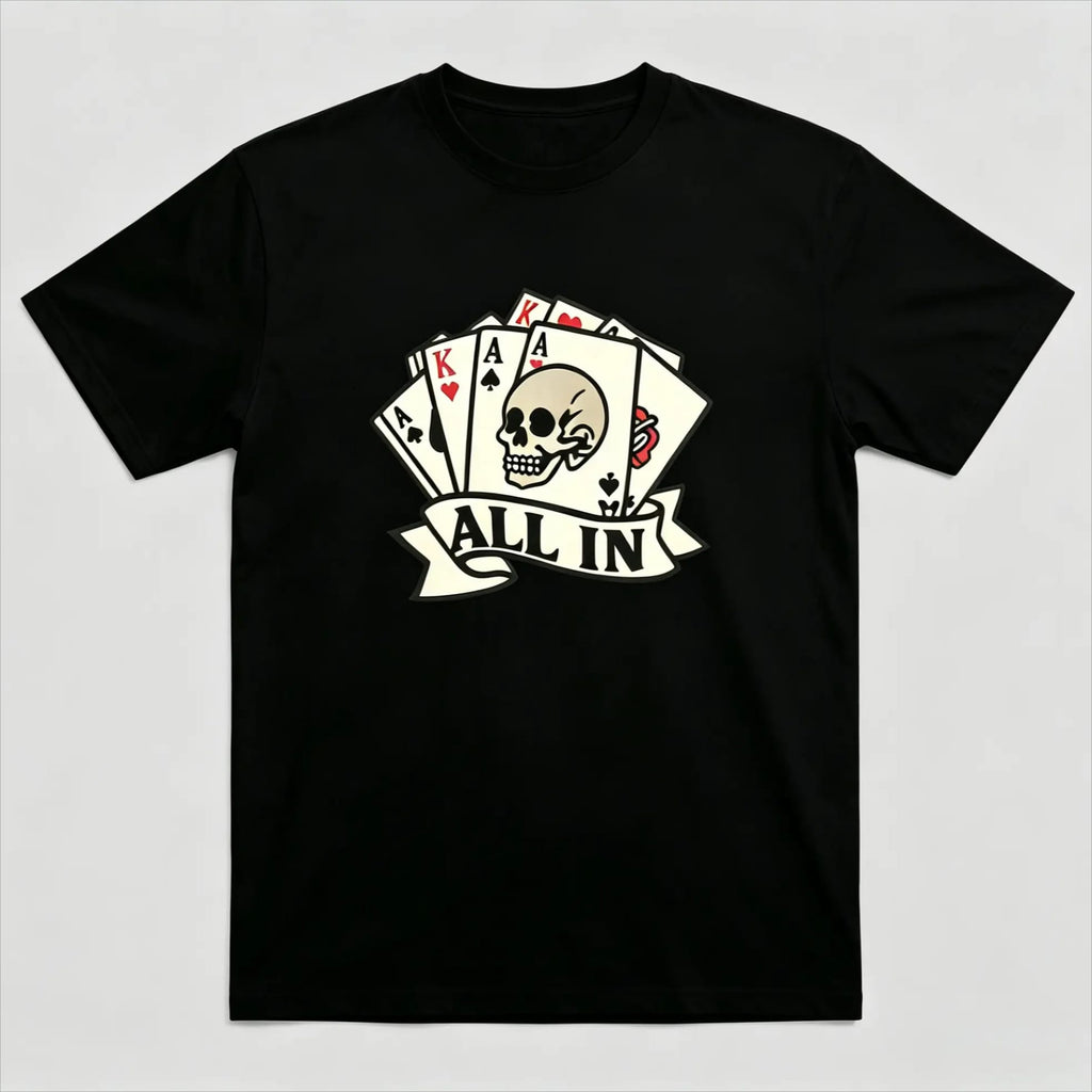 Vintage Poker Skull Graphic T-Shirt for Men – Retro Playing Cards Cotton Crew Neck Tee