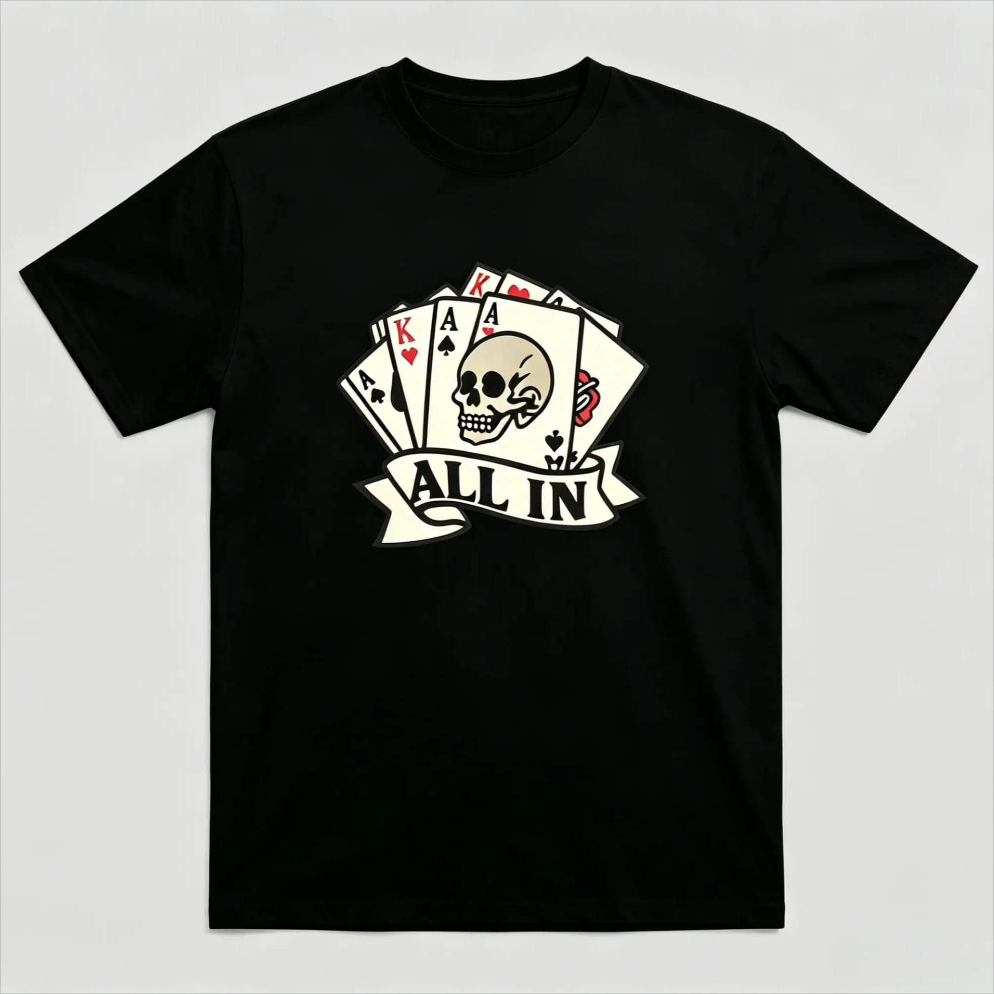 Vintage Poker Skull Graphic T-Shirt for Men – Retro Playing Cards Cotton Crew Neck Tee