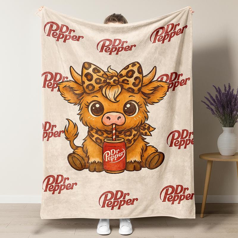 Niedliche Kuscheldecke mit Hochlandrind-Motiv, Dr. Pepper-weiche, warme Decke, ideal für klimatisierte Räume, als gemütliche Kuscheldecke für Zuhause, Büro, Reisen und Camping – das perfekte Weihnachtsgeschenk!