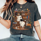 Retro-T-Shirt mit gemütlichem Geistermotiv für Halloween, Sweatshirt mit Adeline-Motiv, Hoodie mit Geistermotiv für die Herbstbibliothek 