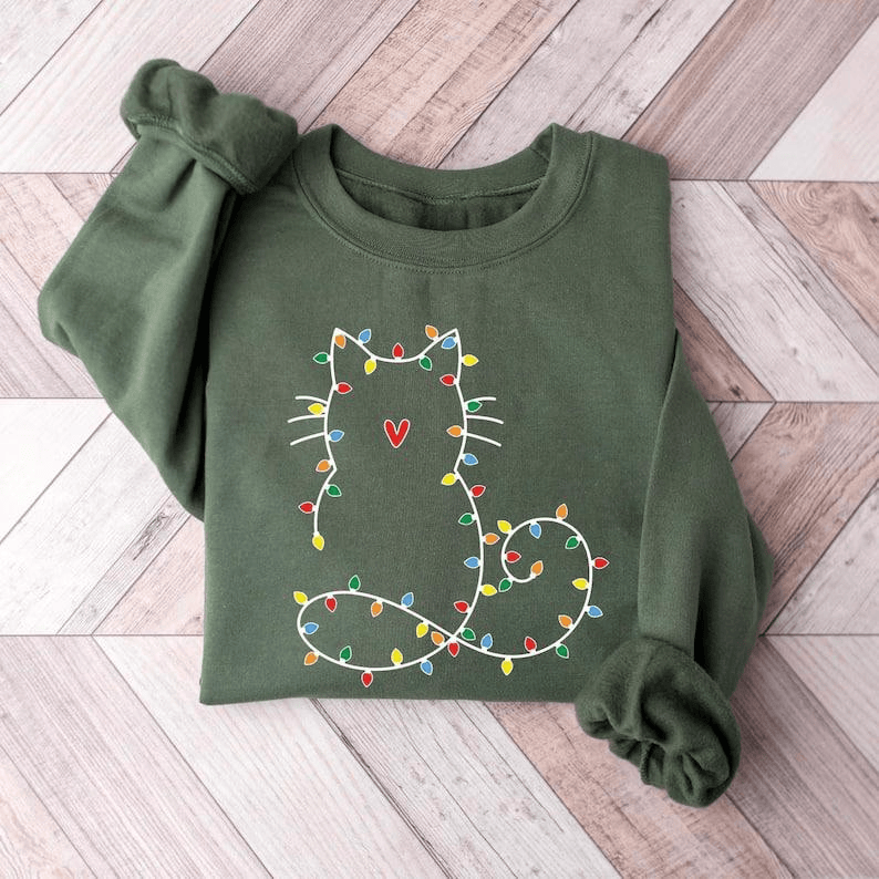 Niedliches Katzen-Weihnachts-Sweatshirt für Damen, das perfekte Geschenk für Katzenliebhaber, mit festlichem Weihnachtsmotiv und süßer Weihnachtsgrafik für gemütliche Wintertage 