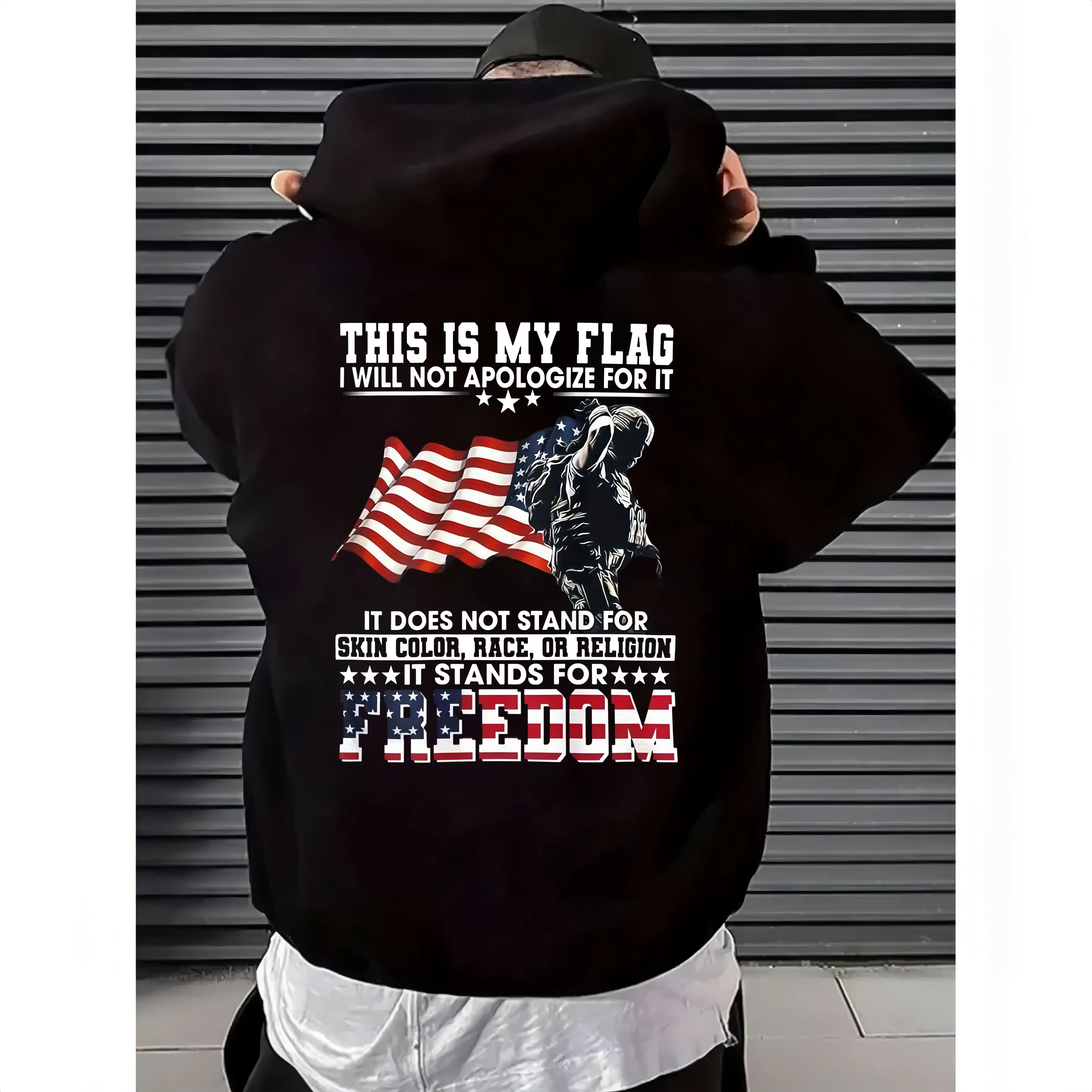 Vintage Patriotic American Flag & Soldier Print T-Shirt - 100% Cotton Unisex Casual Tee with Bold "Stand for Freedom" Slogan, Regular Fit Short Sleeve Shirt for Men & Women - Ideal Gift for Dad, Mom, Friends, American Flag Clothes