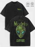 "Humans Aren't Real" Alien Graphic Tee - Vintage Washed Oversized Streetwear