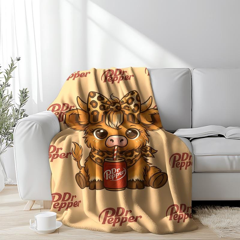 Niedliche Kuscheldecke mit Hochlandrind-Motiv, Dr. Pepper-weiche, warme Decke, ideal für klimatisierte Räume, als gemütliche Kuscheldecke für Zuhause, Büro, Reisen und Camping – das perfekte Weihnachtsgeschenk!