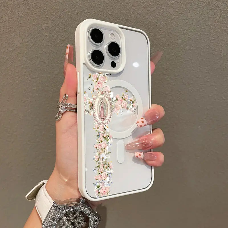 Floral Cross Aesthetic MagSafe Case – Slim Shockproof Silicone Cover for iPhone 17 Pro Max