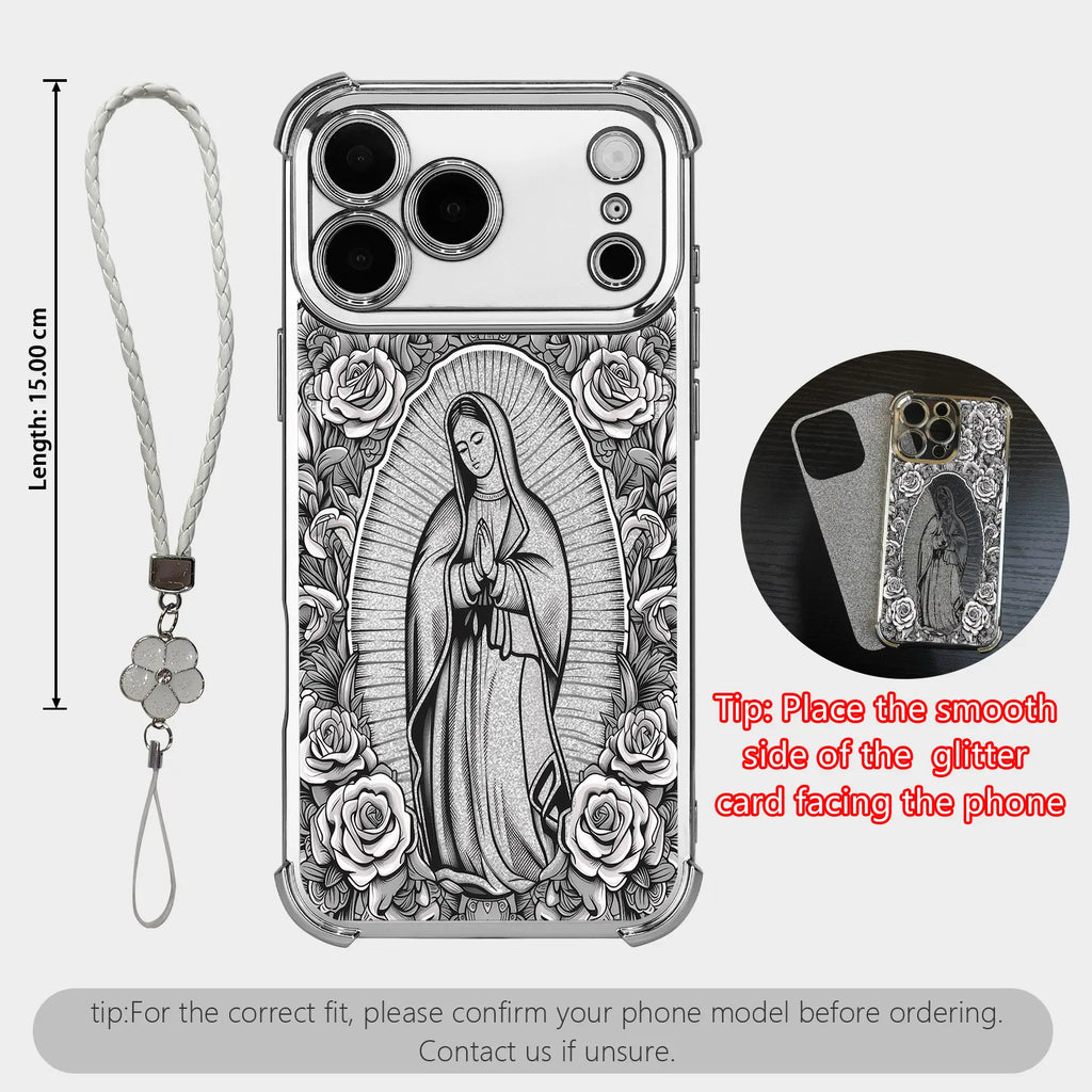 Guadalupe Rose Christian Phone Case, Shockproof iPhone & Samsung Cover with Lanyard