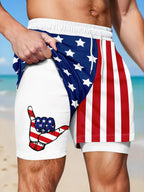 Men's American Flag 2-in-1 Swim Trunks - Patriotic Compression Liner Board Shorts for 4th of July & Beach Surfing