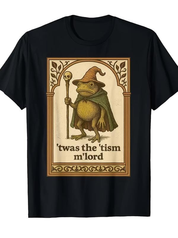 Men's Funny Wizard Frog Autism Consciousness T-shirt-'This is my disease' Medieval Frog Pattern Short Sleeve, Black Top, Suitable for Masquerade, Comic-Con and Daily Leisure Wear-Perfect Gift for Adults, skin-friendly softness, outdoor