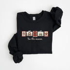 Retro-Winter-Sweatshirt mit Weihnachtsmotiven, Patchwork-Weihnachtspullover mit Weihnachtsmotiven, verspieltes Weihnachts-Sweatshirt, Winter-Sweatshirt mit Weihnachtsmotiven 