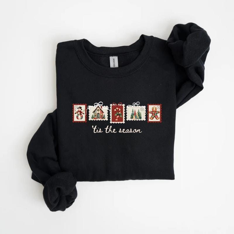 Retro-Winter-Sweatshirt mit Weihnachtsmotiven, Patchwork-Weihnachtspullover mit Weihnachtsmotiven, verspieltes Weihnachts-Sweatshirt, Winter-Sweatshirt mit Weihnachtsmotiven 