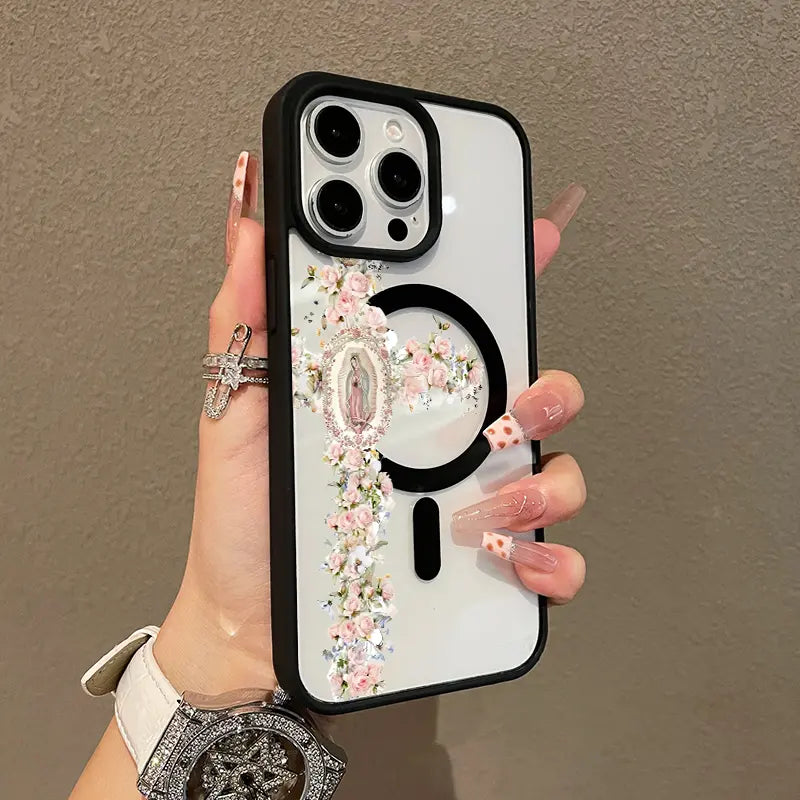 Floral Cross Aesthetic MagSafe Case – Slim Shockproof Silicone Cover for iPhone 17 Pro Max