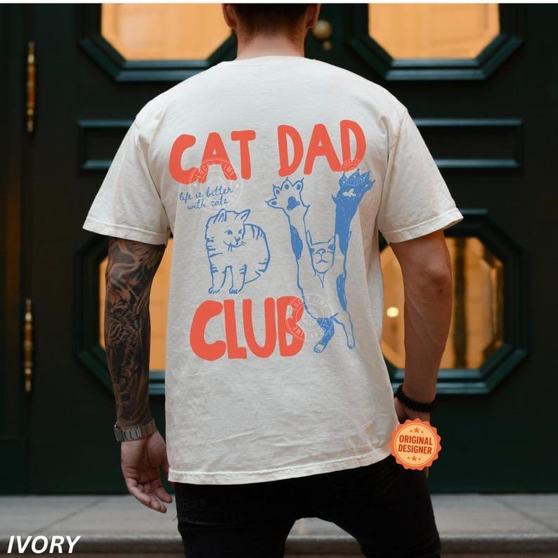 Katzenpapa-Shirt, Katzenpapa-T-Shirt, Comfort Colors Katzenpapa-Club-T-Shirt, Lustiges Katzen-Shirt mit Rückendesign, Katzenliebhaber-Shirt, Shirt für frischgebackene Katzenpapas, Haustierbesitzer 