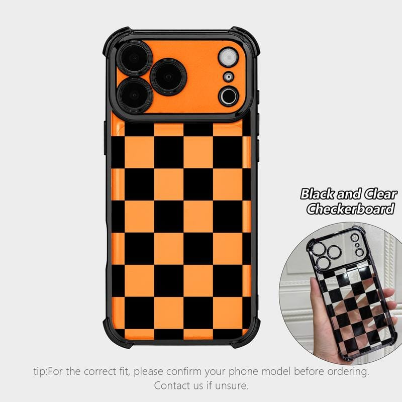 Black & Clear Checkerboard Four-Corner Drop-Proof TPU Phone Case for iPhone an d Samsung Galaxy 17 Air 16Pro Max 15 14Plus 13, S26Ultra S25 S24 S23  Simple and stylish camera protection Shockproof Anti-Drop Protection Durable Phone Case.HY13