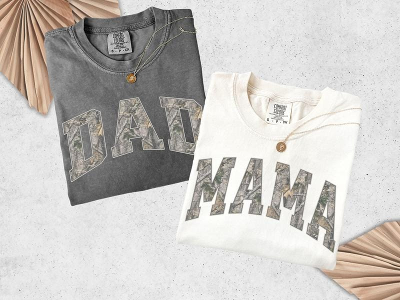 Camo Mama Dad Shirt, Comfort Colors, Matching Mom & Dad TShirts, Pregnancy Announcement, Mother's Day Gift for Mom, Dad Gift, Christmas Gift