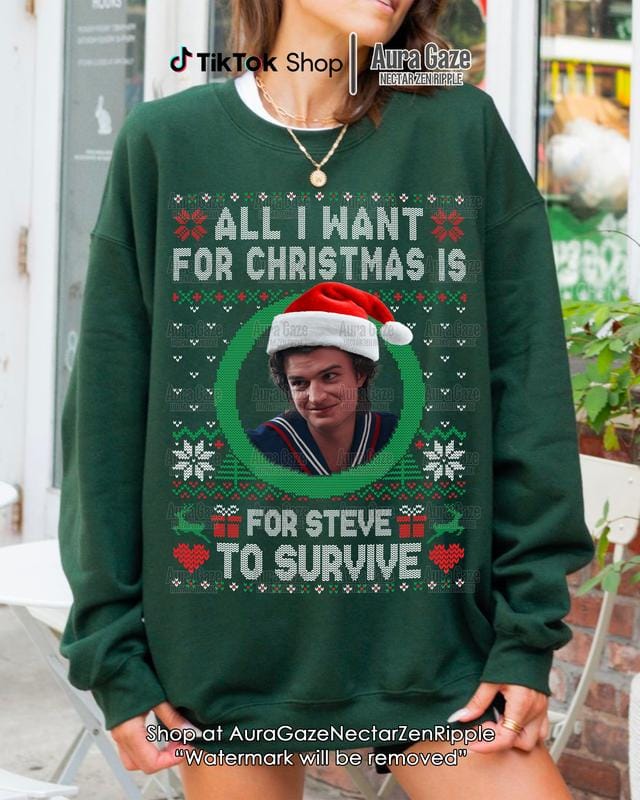 Alles, was ich mir zu Weihnachten wünsche, ist Steve Harrington Unisex-Sweatshirt für Fans, Stranger Thing Steve Harrington Retro Bootleg Shirt, Weihnachts-Celebrity-Crush 
