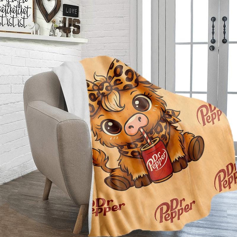 Niedliche Kuscheldecke mit Hochlandrind-Motiv, Dr. Pepper-weiche, warme Decke, ideal für klimatisierte Räume, als gemütliche Kuscheldecke für Zuhause, Büro, Reisen und Camping – das perfekte Weihnachtsgeschenk!