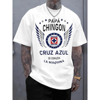 Cruz Azul \"Papa Chingon\" Graphic Tee - Premium Cotton Men's Soccer T-Shirt, Casual Summer Streetwear Top, Perfect Father's Day Gift for Soccer Dads, Oversized Sportswear Shirt