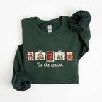 Retro-Winter-Sweatshirt mit Weihnachtsmotiven, Patchwork-Weihnachtspullover mit Weihnachtsmotiven, verspieltes Weihnachts-Sweatshirt, Winter-Sweatshirt mit Weihnachtsmotiven 
