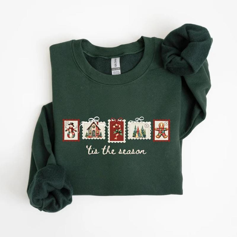 Retro-Winter-Sweatshirt mit Weihnachtsmotiven, Patchwork-Weihnachtspullover mit Weihnachtsmotiven, verspieltes Weihnachts-Sweatshirt, Winter-Sweatshirt mit Weihnachtsmotiven 
