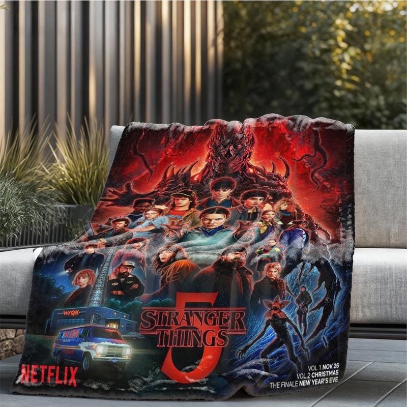 Stranger Things Staffel 5 Flanelldecke, groß, weich, leicht und warm, perfekt für Bett, Sofa, Büro, Camping, Reisen, Weihnachts- und Wintergeschenk