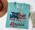 Comfort Colors Patriotic Cattle Tee: Ranching USA Flag Apparel