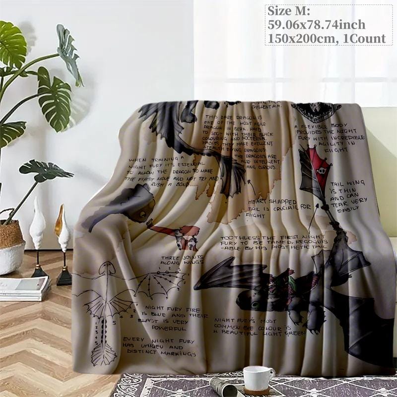 How to Train Your Dragon Sketch Throw Blanket, Night Fury Art Design Fleece Blanket, Slogan Print Blanket, Cozy Blanket for Fantasy Lovers, Soft & Warm