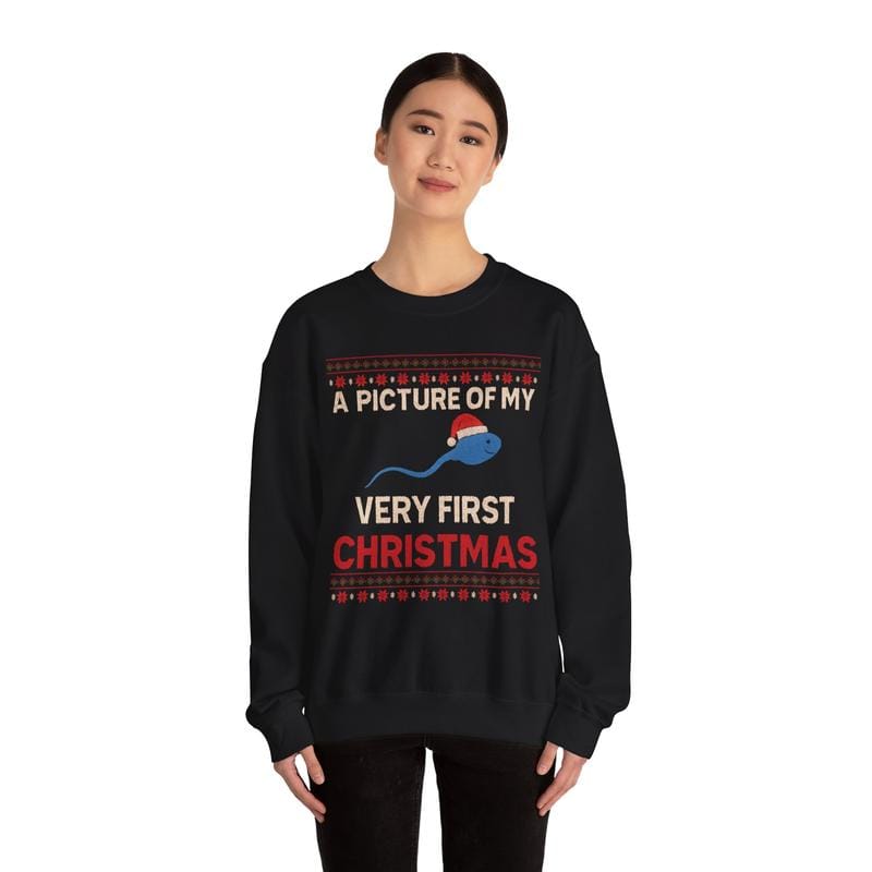Ein Bild von meinem allerersten Weihnachtsfest – Unisex-Sweatshirt mit Rundhalsausschnitt aus schwerem Mischgewebe – Weihnachtsmannmütze – Lustiger Weihnachtspullover – Geschenk für Männer und Frauen 