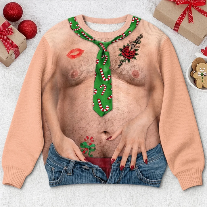 Custom Funny Ugly Sweatshirt - Personalized Christmas Birthday Gifts For Husband, Son, Grandson, Brother, Grandpa, Dad, Yourself - Too Naughty For The Nice List