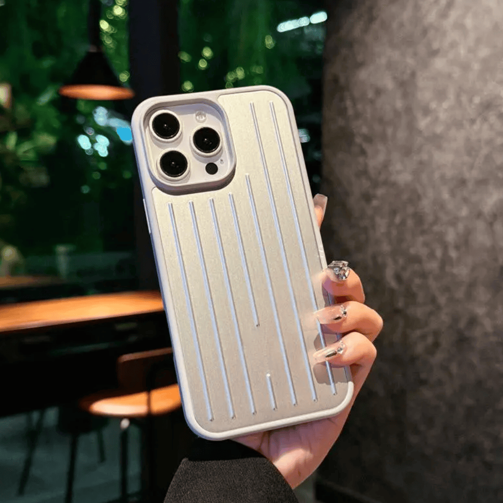 Aluminum Alloy Vertical Lines Phone Case – Premium Shockproof Protective Cover for iPhone 11–17 Series