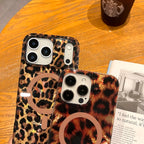 Leopard Cheetah Sparkle MagSafe Case – Glossy Shockproof Silicone Cover for iPhone 17 Pro Max