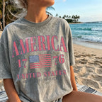Retro America 4th Of July Shirt Preppy Fourth of July Tshirt Trendy Oversized USA Tee Aesthetic Patriotic Shirt Cute Summer