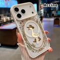 Cute Western Cowboy Goose Clear Magnetic Phone Case - Vintage Floral Prairie Pattern Shockproof Acrylic Cover for iPhone Series