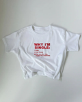 Besticktes T-Shirt „Warum ich Single bin (Tittenversion)“ aus den 90ern und Y2K 