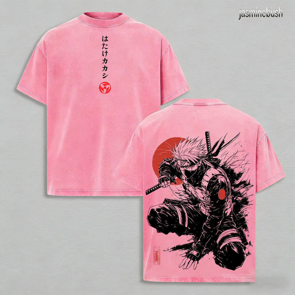Kakashi Hatake T-Shirt, Naruto Anime Vintage Washed Tee, Sharingan Ninja Graphic Shirt, Oversized Japanese Streetwear, Dark Aesthetic Manga Top, Unisex Casual Anime Fashion