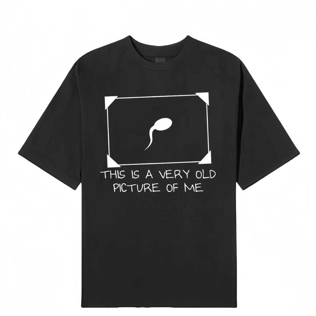 Men's Round Neck Short-Sleeve T-Shirt - Breathable Menswear Tee, Unisex Casual Streetwear Top with Funny Reproductive Cell Graphic & 'Very Old Picture of Me' Slogan for Summer Vibes, Outdoor Fun