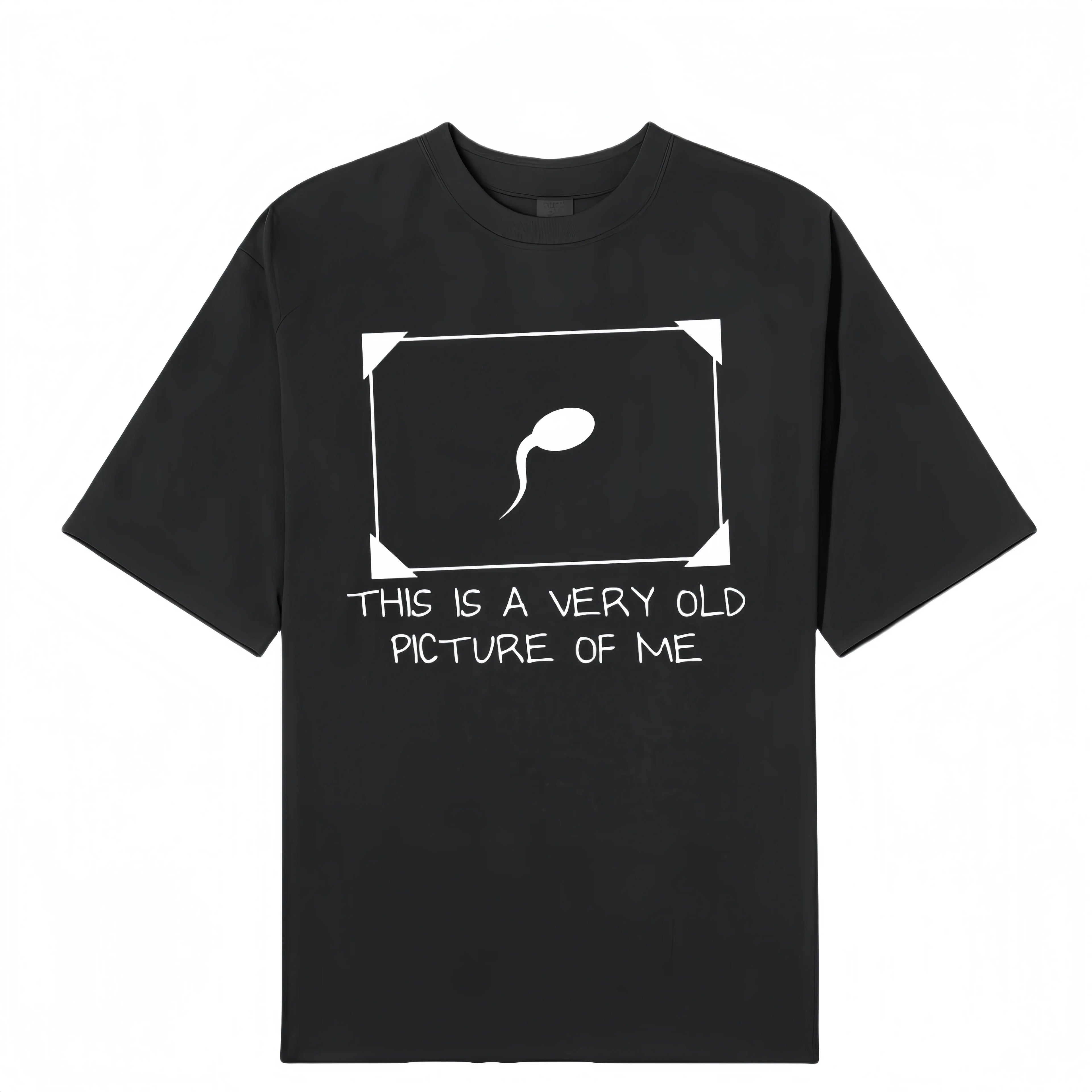 Men's Round Neck Short-Sleeve T-Shirt - Breathable Menswear Tee, Unisex Casual Streetwear Top with Funny Reproductive Cell Graphic & 'Very Old Picture of Me' Slogan for Summer Vibes, Outdoor Fun
