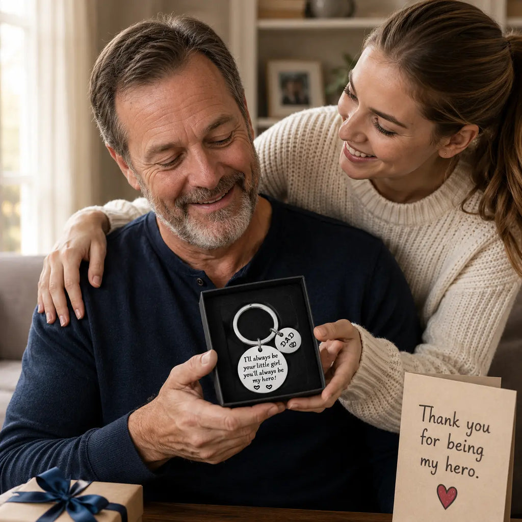 【Father's Day Gift】Dad Keychain Fathers Day Gift Daddy Papa Dad Gifts Birthday Gift for Dad from Daughter Son (Hero Dad Keychain From Little Girl)