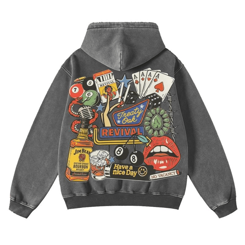 Retro Treaty Oak Revival Western Hoodie, 100 % reine Baumwolle, dick, strapazierfähig, lockere Passform, Vintage-Bar-Cowboy-Grafik, Hoodie für Rockmusik-Fans, Frühling und Herbst 