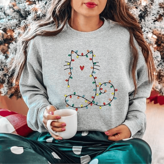 Niedliches Katzen-Weihnachts-Sweatshirt für Damen, das perfekte Geschenk für Katzenliebhaber, mit festlichem Weihnachtsmotiv und süßer Weihnachtsgrafik für gemütliche Wintertage 