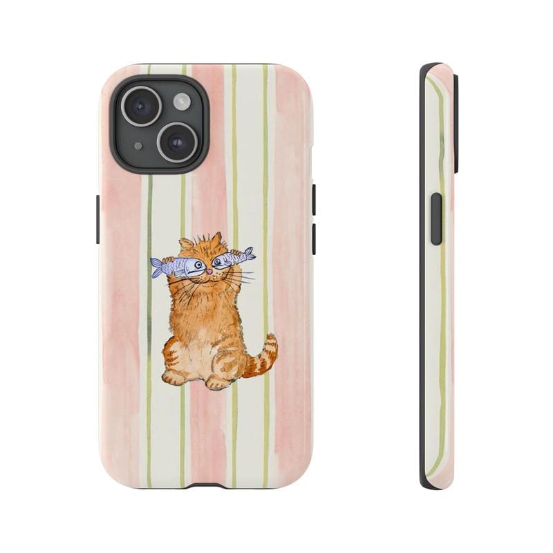 Cute Orange Cat Phone Case with Fish Pastel Pattern Protective Cover Gift for Her Him Many Background Cartoon Phonecover Ocean Sleek Durable UV Printed Shock Resistant TPU Lining
