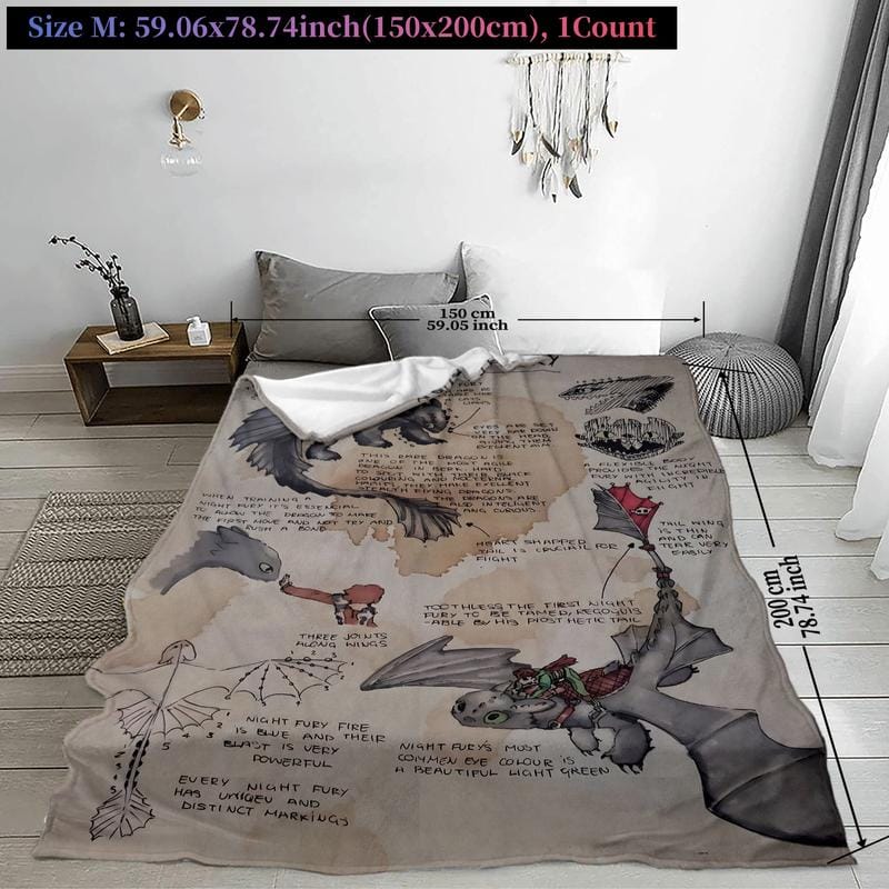 How to Train Your Dragon Sketch Throw Blanket, Night Fury Art Design Fleece Blanket, Slogan Print Blanket, Cozy Blanket for Fantasy Lovers, Soft & Warm